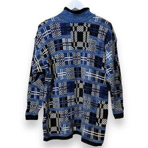 Vintage Womens Sweater Medium Cotton Blue Black Cottagecore NWT Babette Partners